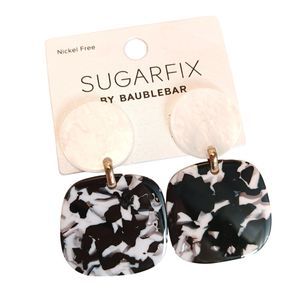 NWT SUGARFIX Baublebar Pearl/Black Tortoise Round Square Resin Post Earrings